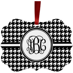 Houndstooth Metal Frame Ornament - Double Sided w/ Monogram