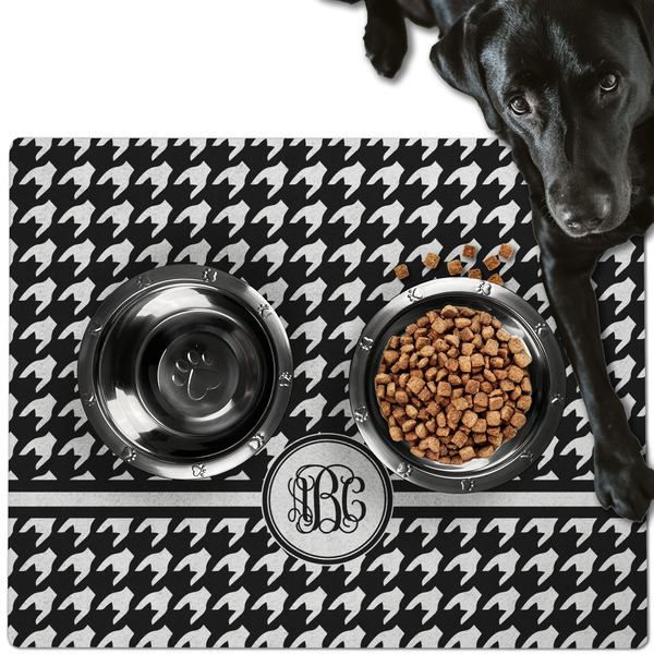 Custom Houndstooth Dog Food Mat - Large w/ Monogram