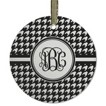 Houndstooth Flat Glass Ornament - Round w/ Monogram