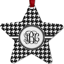 Houndstooth Metal Star Ornament - Double Sided w/ Monogram
