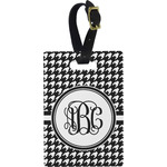 Houndstooth Plastic Luggage Tag - Rectangular w/ Monogram