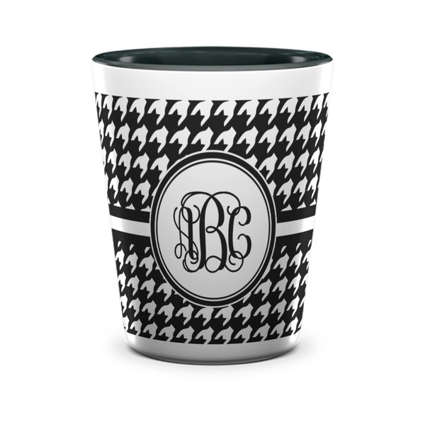 Custom Houndstooth Ceramic Shot Glass - 1.5 oz - Two Tone - Single (Personalized)