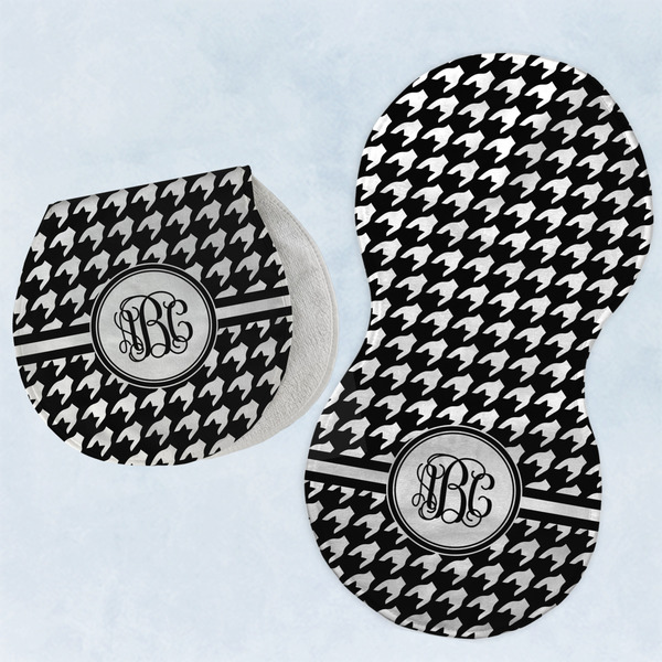 Custom Houndstooth Burp Pads - Velour - Set of 2 w/ Monogram