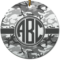 Camo Round Ceramic Ornament w/ Monogram