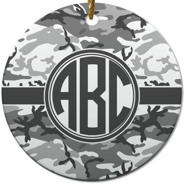 Custom Camo Round Ceramic Ornament w/ Monogram