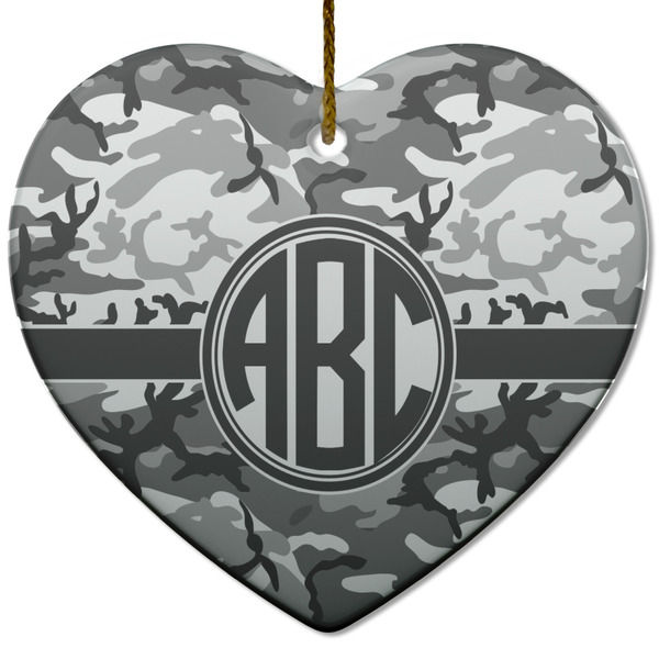 Custom Camo Heart Ceramic Ornament w/ Monogram