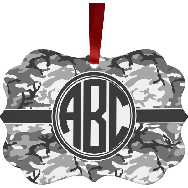 Custom Camo Metal Frame Ornament - Double Sided w/ Monogram