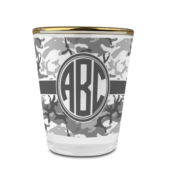 Custom Camo Glass Shot Glass - 1.5 oz - with Gold Rim - Set of 4 (Personalized)