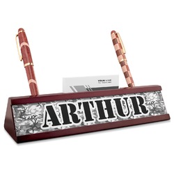 Camo Red Mahogany Nameplate with Business Card Holder (Personalized)
