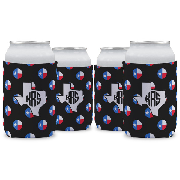 Custom Texas Polka Dots Can Cooler (12 oz) - Set of 4 w/ Monogram