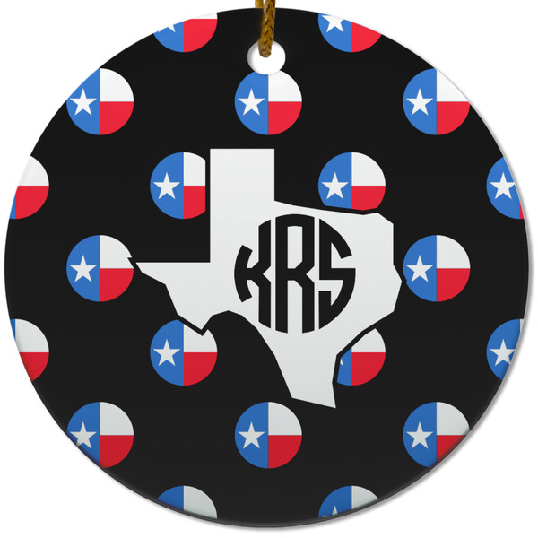 Custom Texas Polka Dots Round Ceramic Ornament w/ Monogram