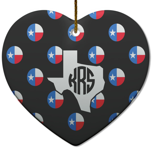 Custom Texas Polka Dots Heart Ceramic Ornament w/ Monogram