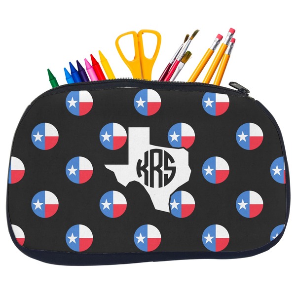 Custom Texas Polka Dots Neoprene Pencil Case - Medium w/ Monogram