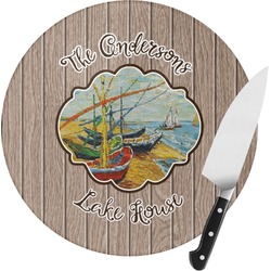Lake House Round Glass Cutting Board - Medium (Personalized)