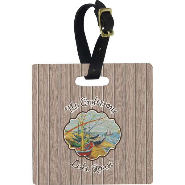 Custom Lake House Plastic Luggage Tag - Square w/ Name or Text