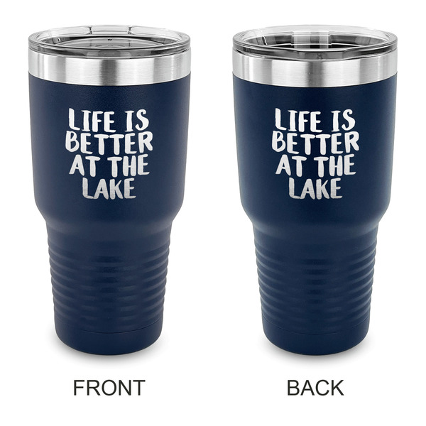 Custom Lake House 30 oz Stainless Steel Tumbler - Navy - Double Sided (Personalized)