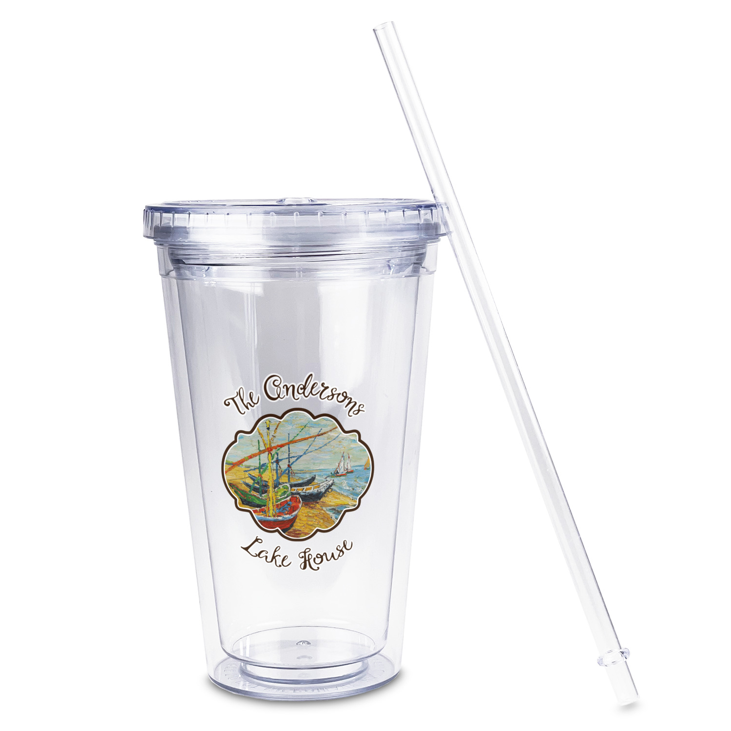 Custom Lake House 16oz Double Wall Acrylic Tumbler with Lid & Straw - Full  Print (Personalized)