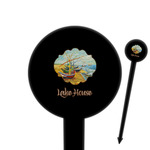 Lake House 6" Round Plastic Food Picks - Black - Single Sided (Personalized)