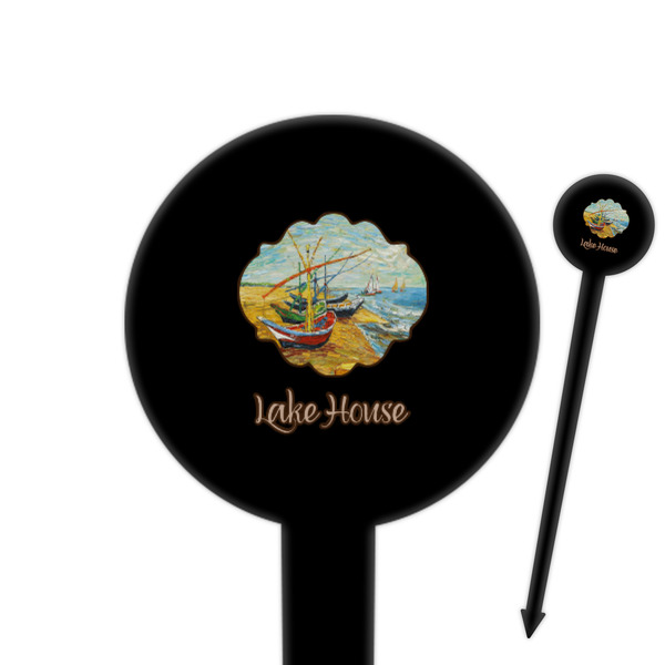 Custom Lake House 6" Round Plastic Food Picks - Black - Single Sided (Personalized)