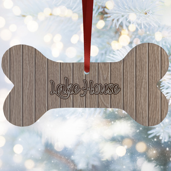 Custom Lake House Ceramic Dog Ornament w/ Name or Text