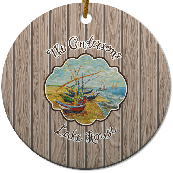 Custom Lake House Round Ceramic Ornament w/ Name or Text