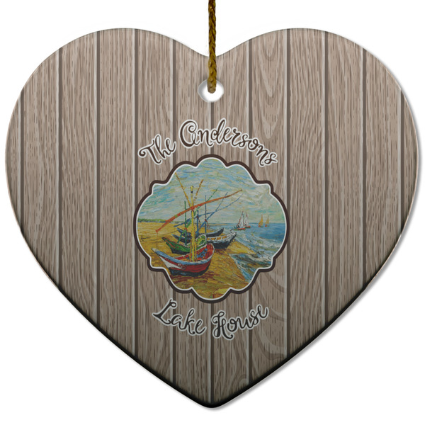 Custom Lake House Heart Ceramic Ornament w/ Name or Text