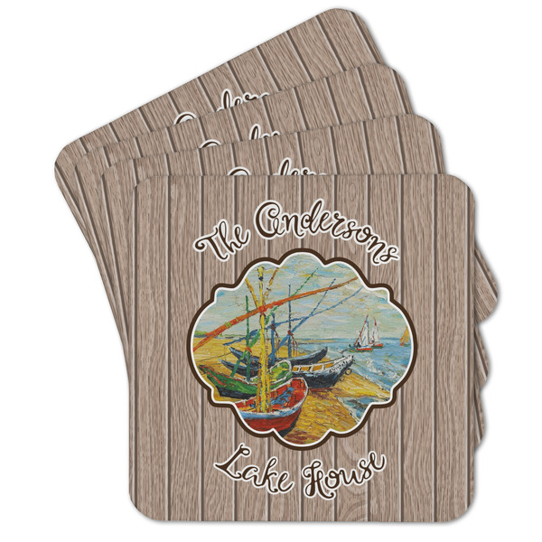Custom Lake House Cork Coaster - Set of 4 w/ Name or Text