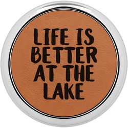 Lake House Set of 4 Leatherette Round Coasters w/ Silver Edge (Personalized)