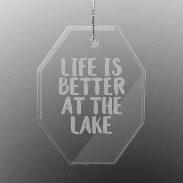 Custom Lake House Engraved Glass Ornament - Octagon (Personalized)