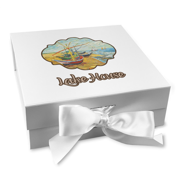 Custom Lake House Gift Box with Magnetic Lid - White (Personalized)