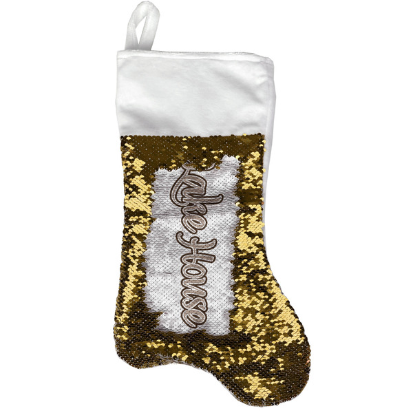 Custom Lake House Reversible Sequin Stocking - Gold (Personalized)