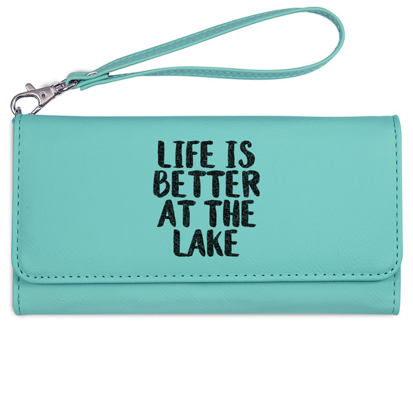 Custom Lake House Ladies Leatherette Wallet - Laser Engraved- Teal (Personalized)