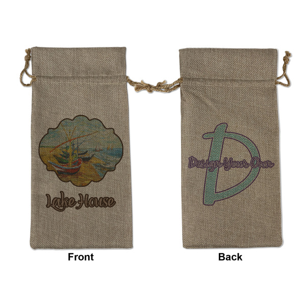 Custom Lake House Large Burlap Gift Bag - Front & Back (Personalized)