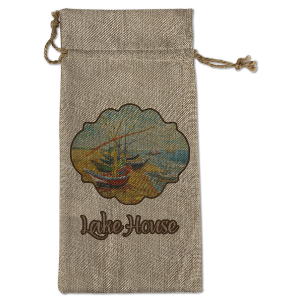 Custom Lake House Large Burlap Gift Bag - Front (Personalized)