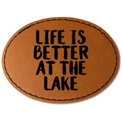 Lake House Faux Leather Iron On Patch - Oval (Personalized)