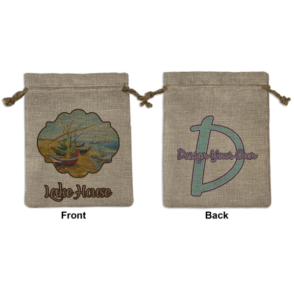 Custom Lake House Medium Burlap Gift Bag - Front & Back (Personalized)