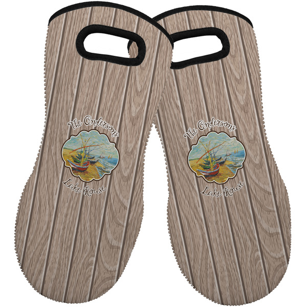 Custom Lake House Neoprene Oven Mitts - Set of 2 w/ Name or Text