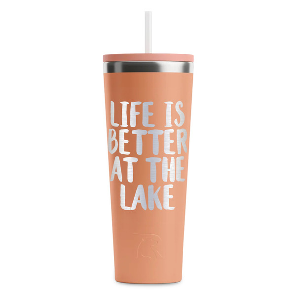 Custom Lake House RTIC Everyday Tumbler with Straw - 28oz - Peach - Single-Sided (Personalized)