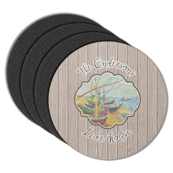 Custom Lake House Round Rubber Backed Coasters - Set of 4 (Personalized)