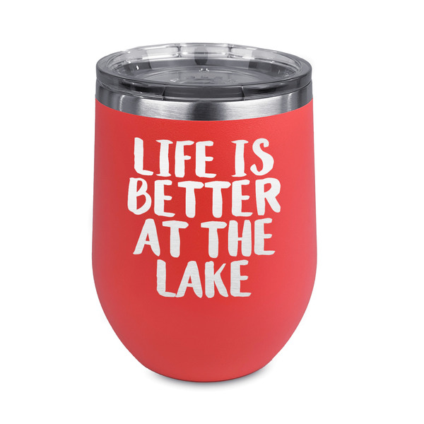 Custom Lake House Stemless Stainless Steel Wine Tumbler - Coral - Double Sided (Personalized)