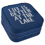 Lake House Travel Jewelry Box - Navy Blue Leather (Personalized)