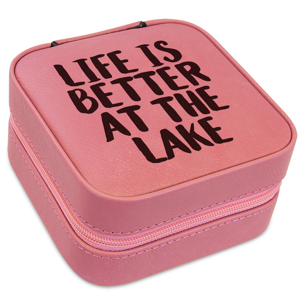 Custom Lake House Travel Jewelry Boxes - Pink Leather (Personalized)