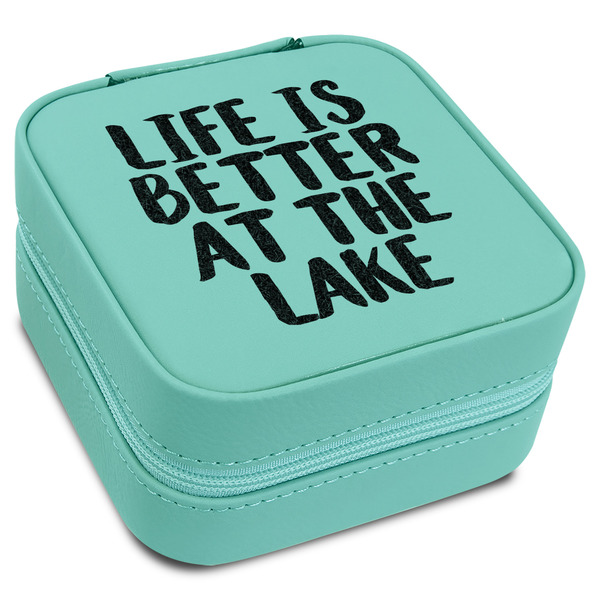 Custom Lake House Travel Jewelry Box - Teal Leather (Personalized)