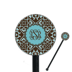 Floral 5.5" Round Plastic Stir Sticks - Black - Single Sided (Personalized)