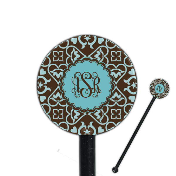 Custom Floral 5.5" Round Plastic Stir Sticks - Black - Double Sided (Personalized)