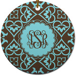 Floral Round Ceramic Ornament w/ Monogram