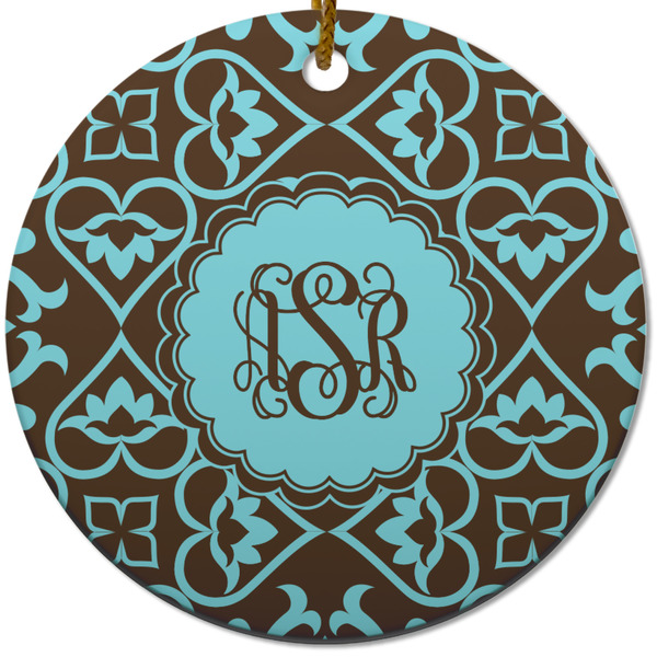 Custom Floral Round Ceramic Ornament w/ Monogram