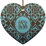 Floral Heart Ceramic Ornament w/ Monogram