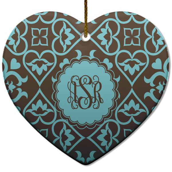 Custom Floral Heart Ceramic Ornament w/ Monogram