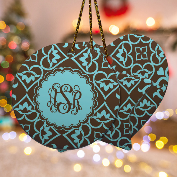 Custom Floral Ceramic Ornament w/ Monogram